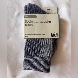 REI Co-op Youth Blue Merino Wool Crew Socks kids small size 9-11.5 NEW